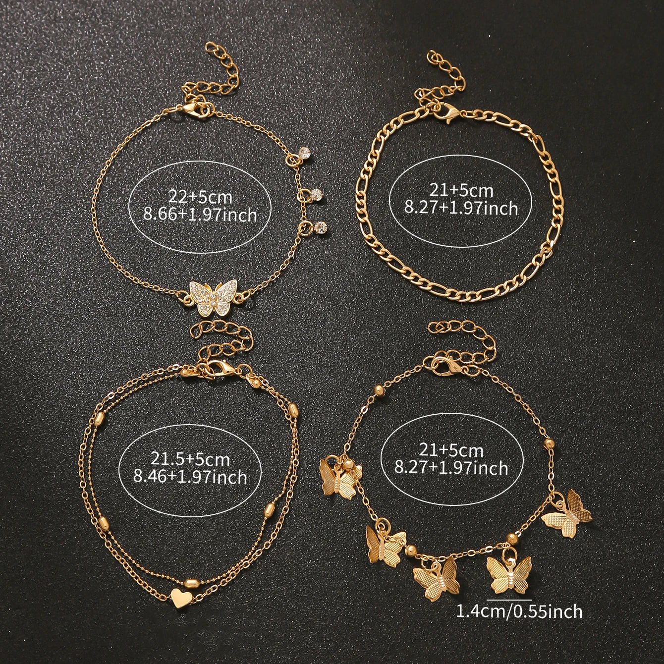 Elegant Butterfly Heart-shaped Pendant Ankle Chain Inlaid Shiny Rhinestones Summer Vacations Beach Party Women's Foot Jewelry