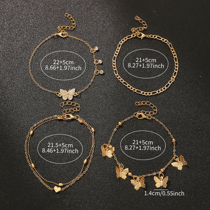 Elegant Butterfly Heart-shaped Pendant Ankle Chain Inlaid Shiny Rhinestones Summer Vacations Beach Party Women's Foot Jewelry