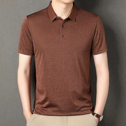 Men's Comfortable Short Sleeve Polo Shirt Weave Pattern Contrast Collar Design 2026 Casual Daily Office Fashion Top