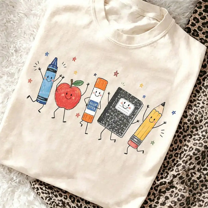 Smiling School Supplies Teacher T-Shirt