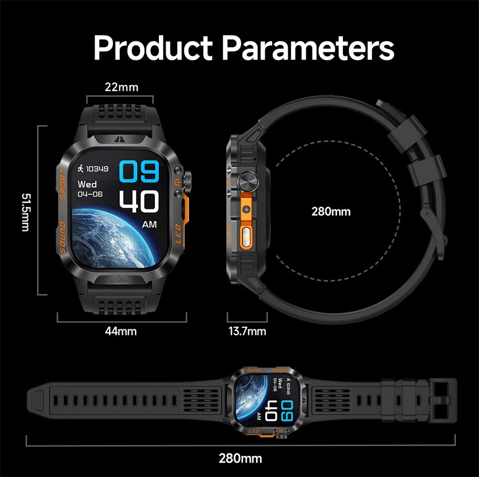 2026 New 1200 mAh Battery Military Smartwatch Men 5ATM Waterproof Fitness Tracker Health Heart Rate Smart Watch For iOS Android