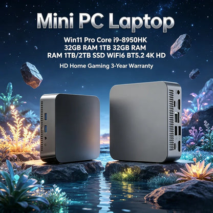 Mini PC Laptop Win11 Pro Core i9-8950HK 32GB RAM 1TB/2TB SSD WiFi6 BT5.2 4K HD Home & Gaming 3-Year Warranty