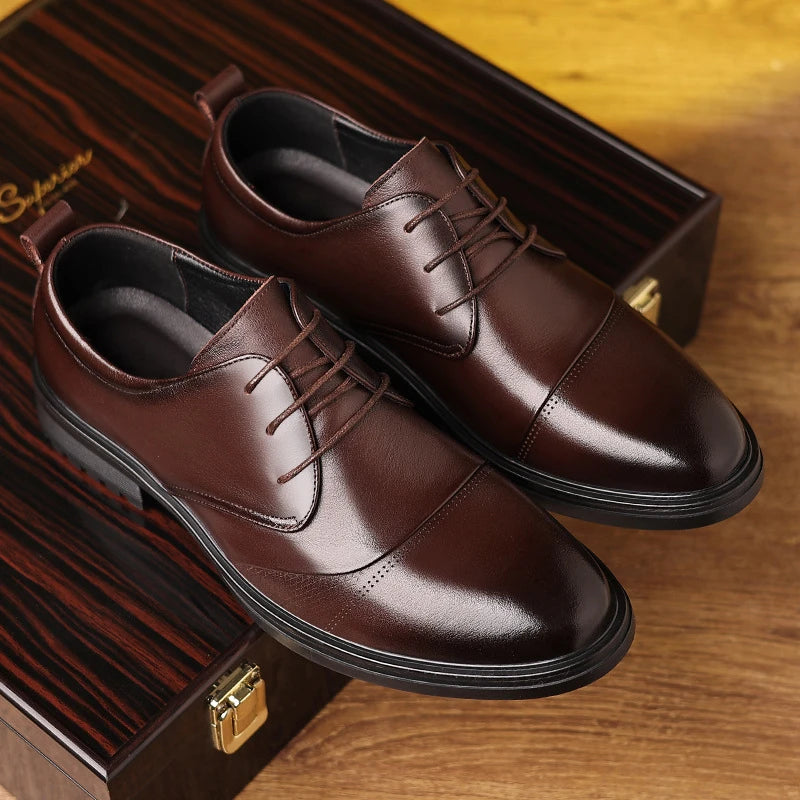 Mens Black Genuine Leather Textured Lace Up Chunky Sole Oxfords Formal Business Office Groom Wedding Daily Wear Shoes Fashion