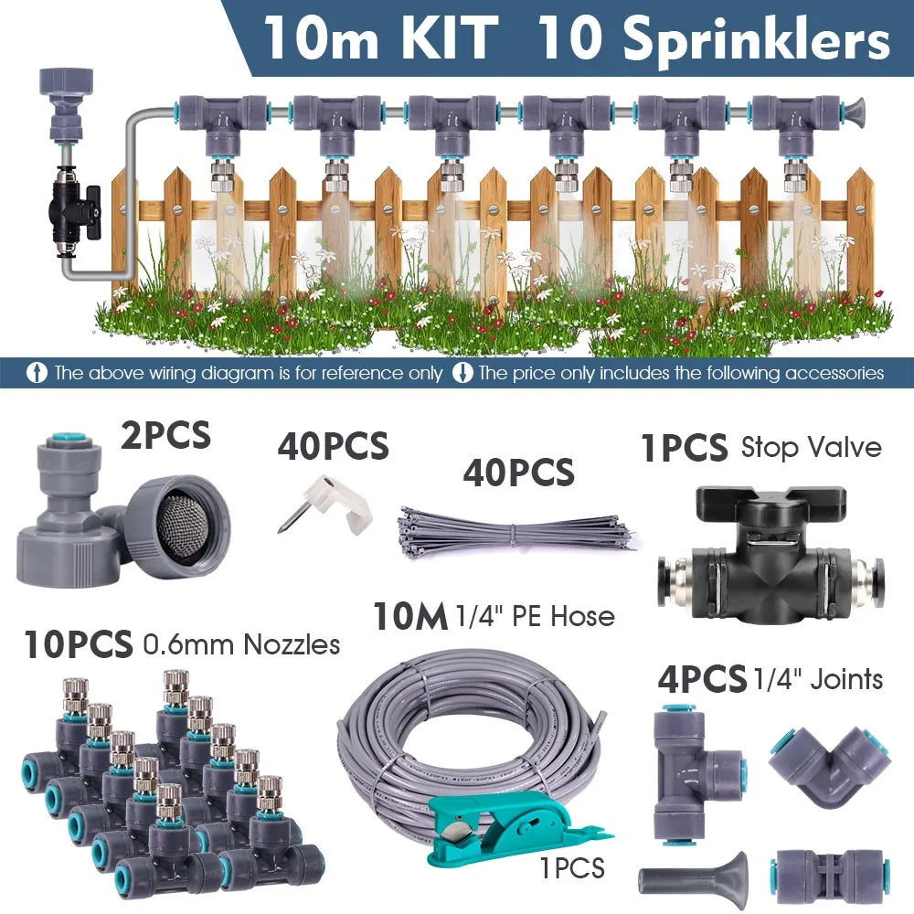 1/4″ 4/6mm 60W Self-priming Pump Misting Cooling System 0.6mm Atomizer Sprayer Slip Lock Nozzle Joint Outdoor Garden Irrigation
