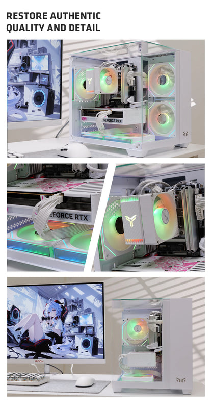 Yeah Magic CUBE MATX PC Case 270° Panoramic View Ultra-Clear Triple-Glass Showcase Design Supports up to 5 Fans オフィス＆ゲーミング PCケース