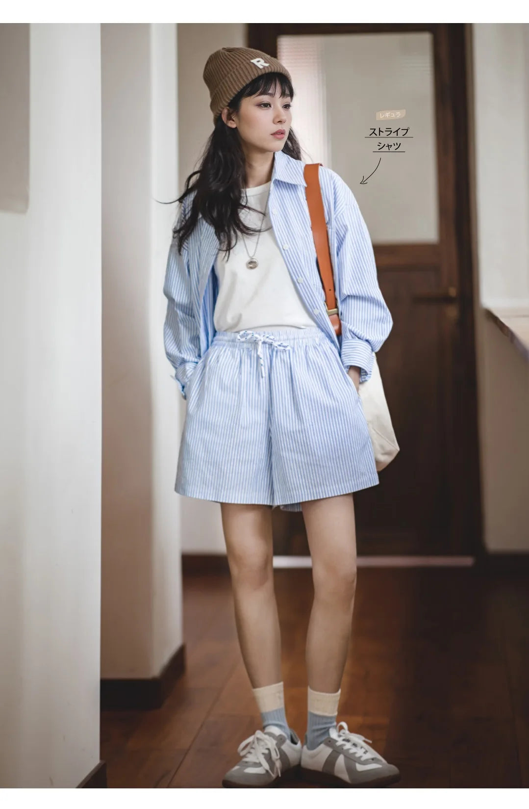 Maden Women's Blue White Striped Shirt and Shorts Sets Loose Casual French Classic Summer Suit Elegant Matching Two Piece Set