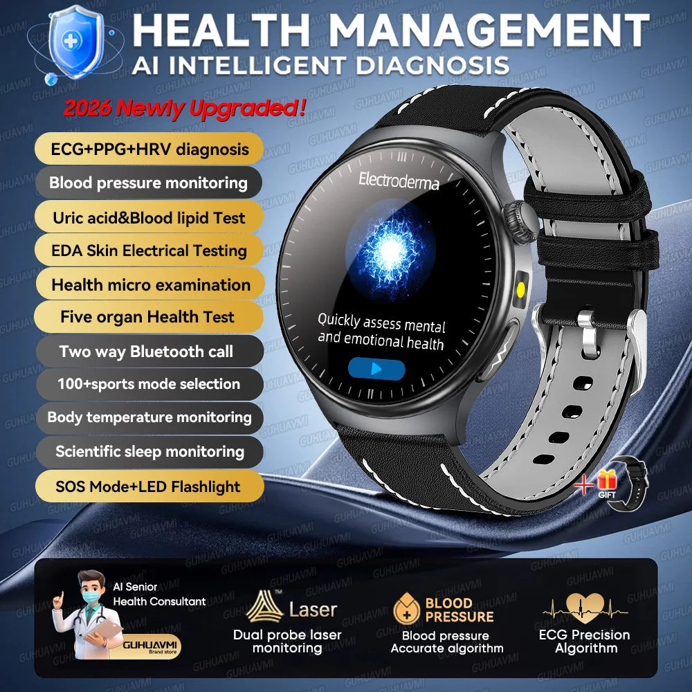 2026New High-end Health Smart Watch For Men Women Blood Lipids Uric Acid Blood Pressure Accurate Data ECG+PPG BT Call Smartwatch