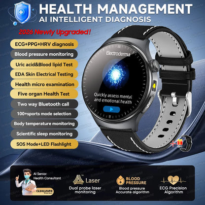 2026New High-end Health Smart Watch For Men Women Blood Lipids Uric Acid Blood Pressure Accurate Data ECG+PPG BT Call Smartwatch