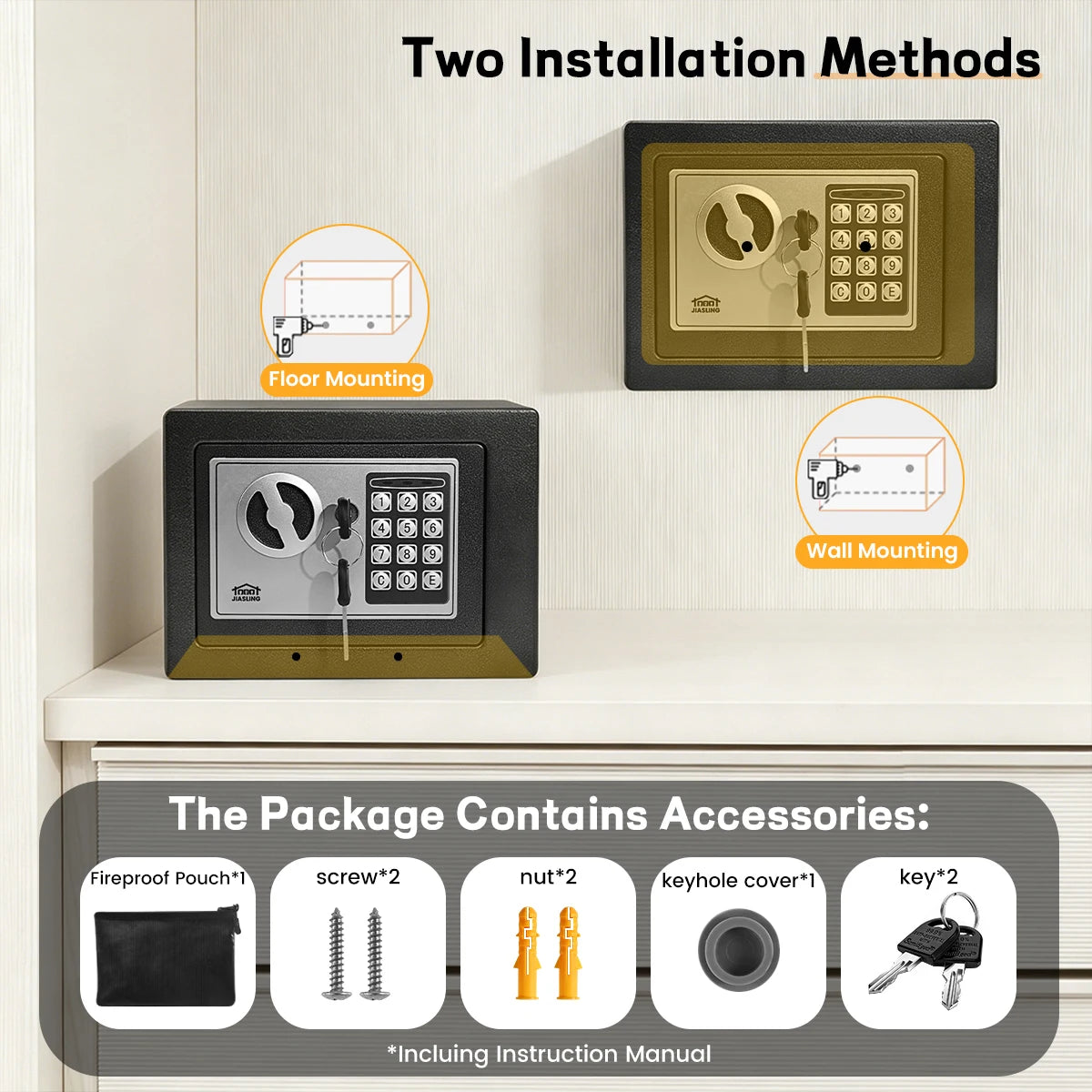 Ireproof Safes with Fireproof Money Bag Sensor Light Digital Keypad Home Safe Adjustable Shelf Security Safe