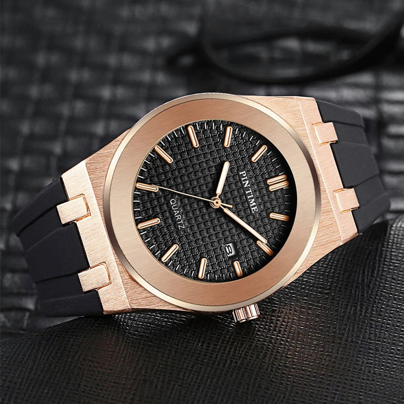 PINTIME Top Brand Sport Men's Watches Silicone Strap Waterproof 30m Calendar Check Face Dial Fashion Quartz Wristwatch Relogios