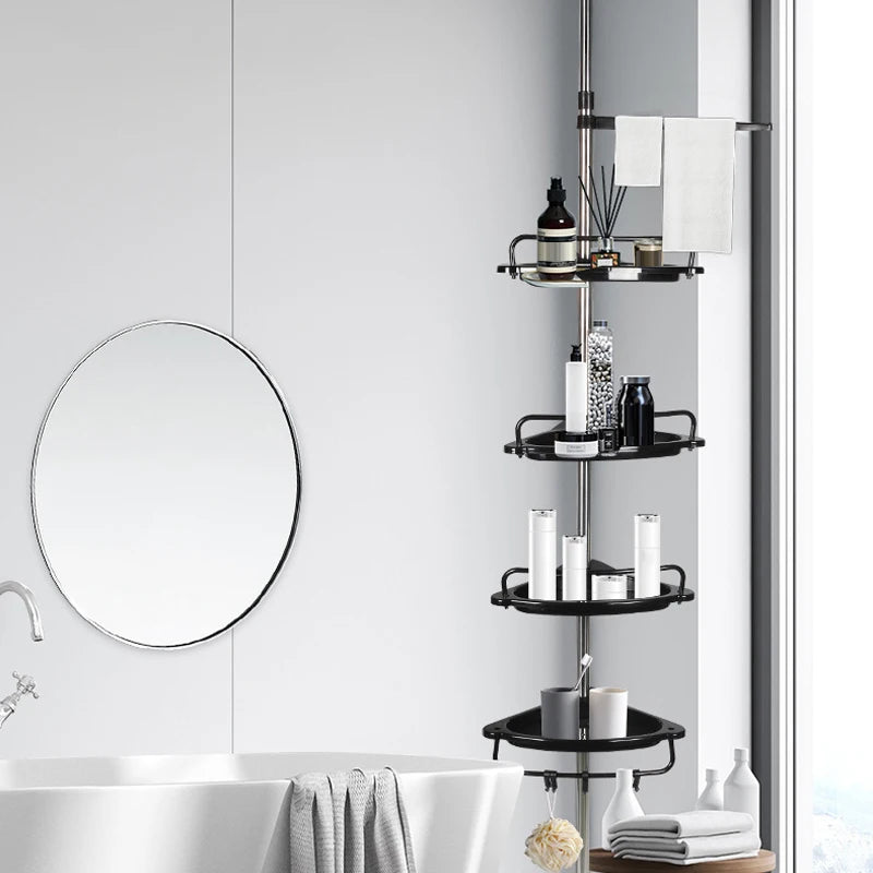 Adjustable Telescopic Shower Rack Stainless Steel Floor-to-Ceiling Bathroom Storage Rack, Rustproof & Space-Saving Organizer
