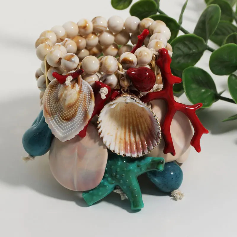 Statement Bohemian Style Multi-layer Beaded Shell Bracelet Set Handmade for Women Girl