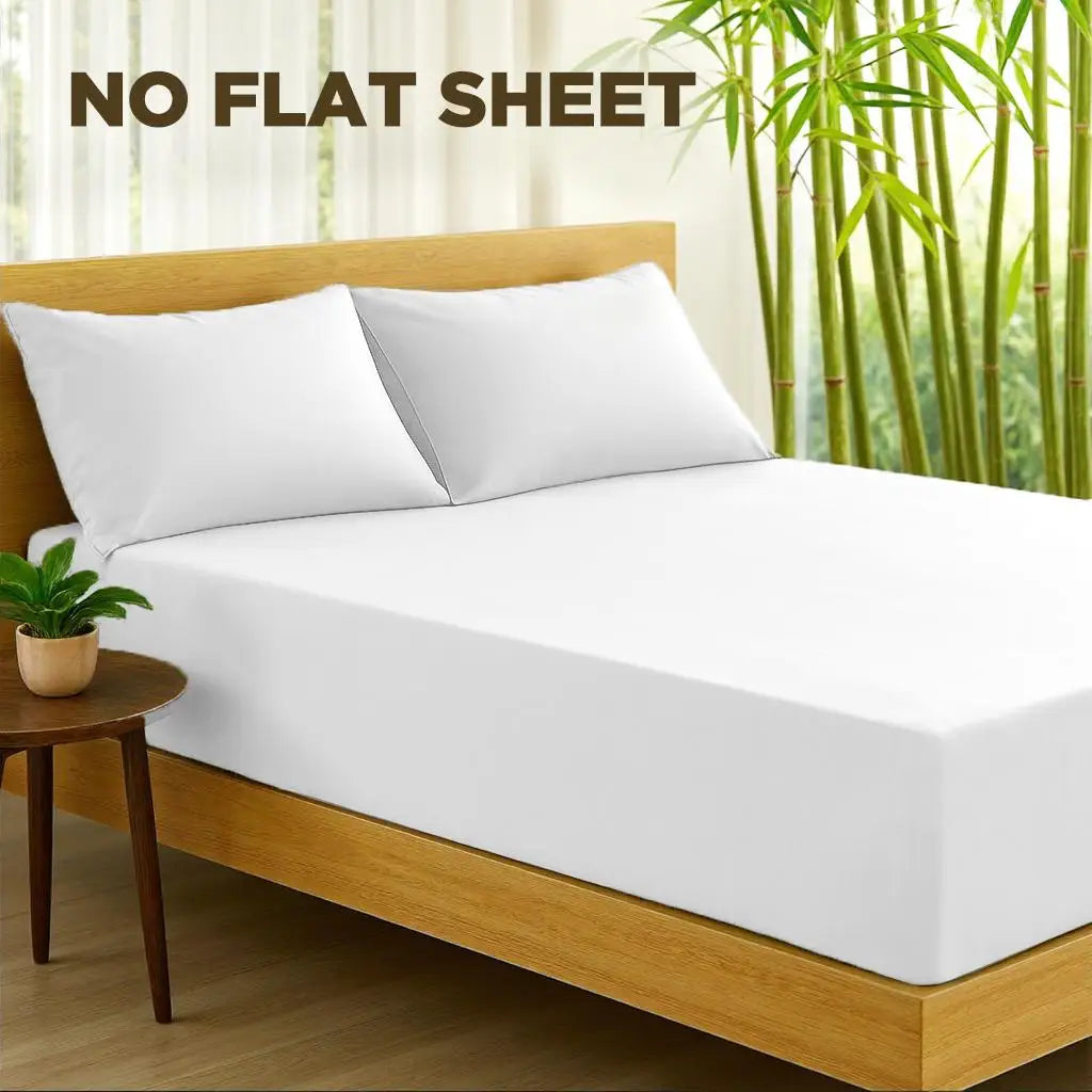 Emircey 3Pcs Bamboo Fitted Sheet Set Cooling Breathable Bedding Silky Soft Mattress Cover with 2 Pillowcases Deep Pocket Bottom Sheet for Home Bedroom Dorm Spring Summer Sleep Gift