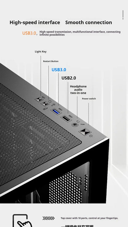 WJCOOLMAN Millennium ATX PC case secondary screen/digital display supports 360 water-cooled sea view room desktop computer case