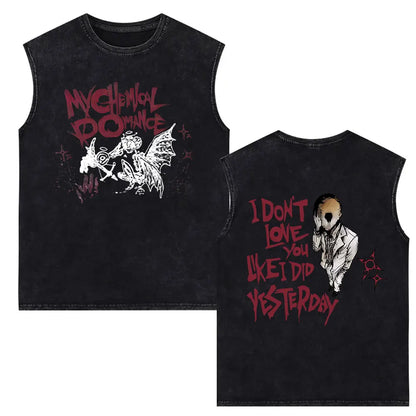 My Chemical Romance Vintage Washed Tank Tops Three Cheers for Sweet Revenge Sleeveless Vest Men Retro Punk Emo Rock Band T-shirt