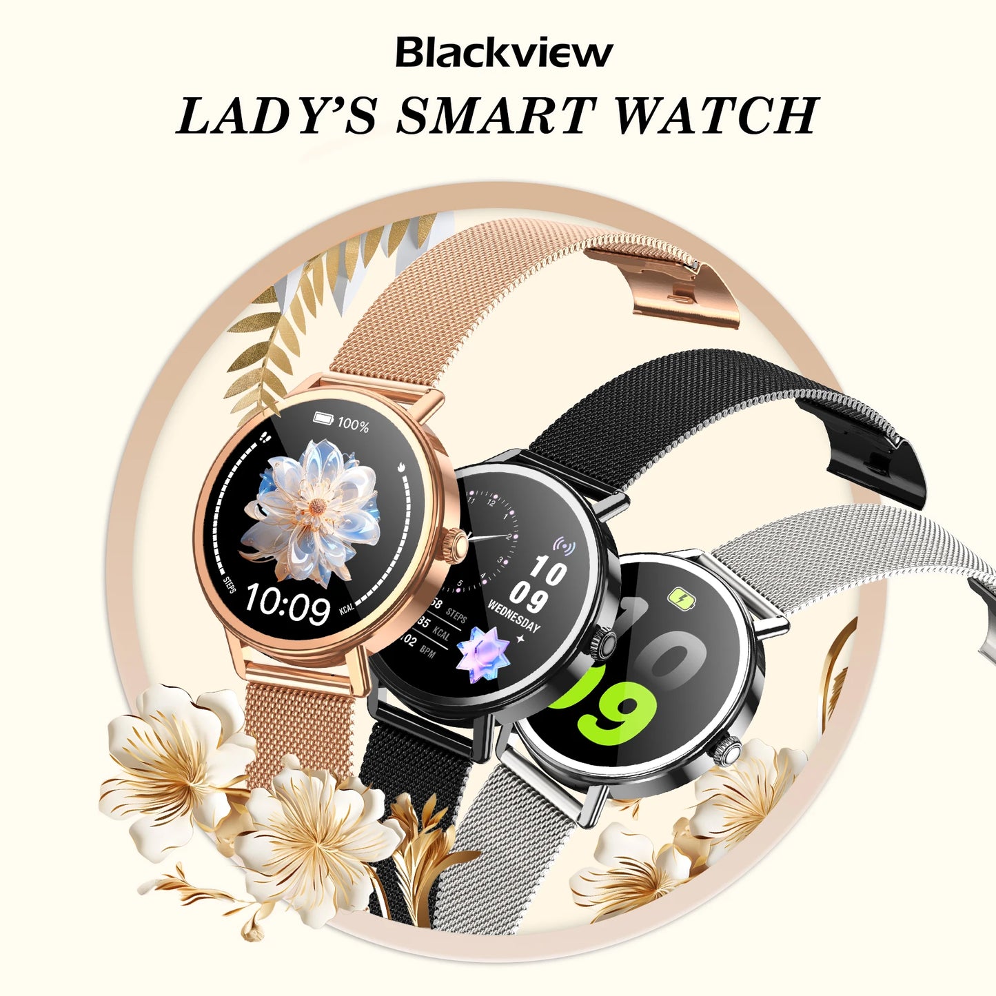 Blackview X30 Lady Smartwatch 1.26" HD AMOLED Screen Bluetooth Heart Rate Blood Oxygen Waterproof Fitness Tracker Android IOS