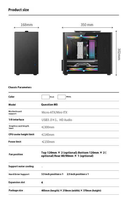Question M5 PC case M-ATX Portable Computer Case ITX Motherboard ATX/SFX Power Supply Support U3 Desktop MINI Small Chassis