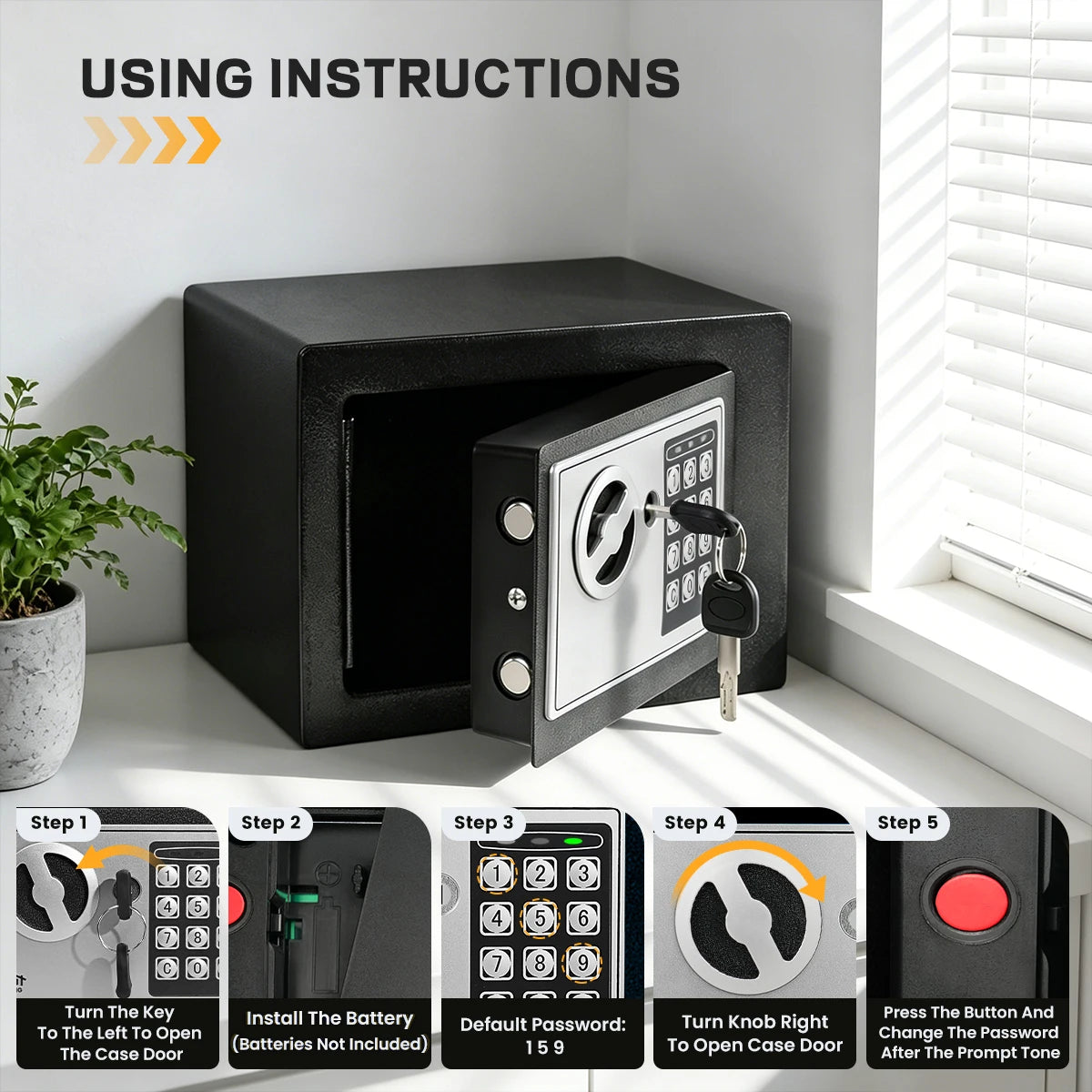 Ireproof Safes with Fireproof Money Bag Sensor Light Digital Keypad Home Safe Adjustable Shelf Security Safe
