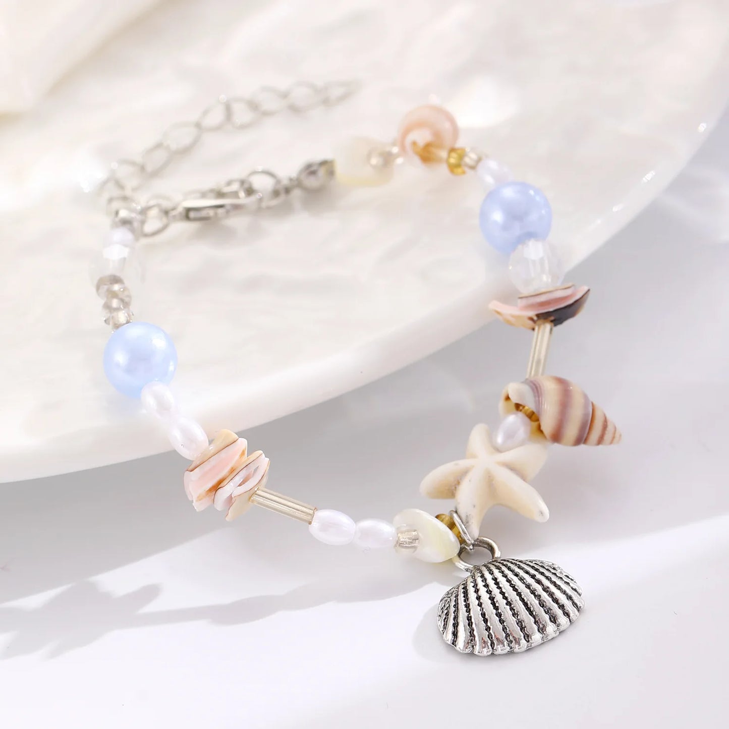 Bohemia Fashion Colorful Natural Stone Shells Starfish Conch Splicing Beaded Bracelet for Women Summer Beach Ocean Jewelry Gifts