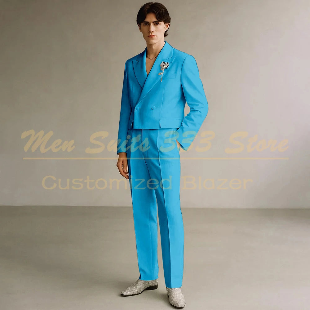 Cropped Men's Suits Formal Wedding Groomsmen 2 Piece Jacket Pants Sets Fashion Male Clothing High Quality Male Clothing Costume
