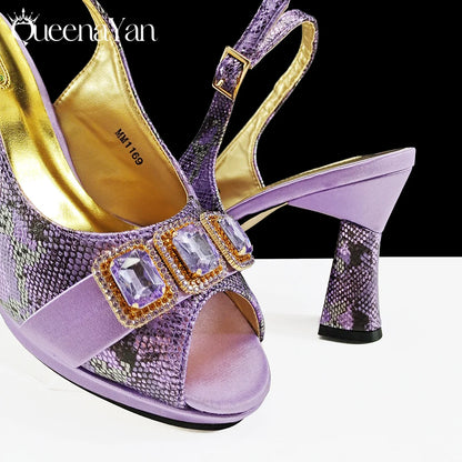 2025 Elegant Green Peep-Toe Women Heel Pumps for Italian Matching Party Shoes and Bags Set for Parties with Diamond Accents