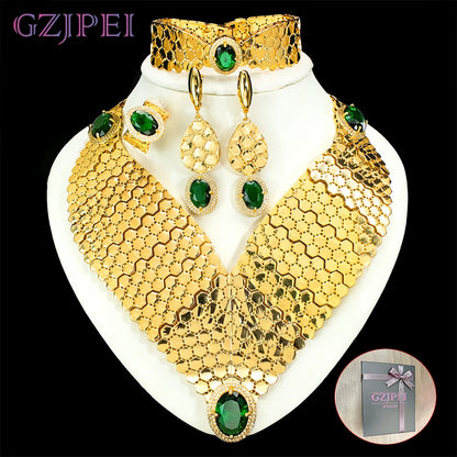 GZJPEI 2026 New Green Zircon Jewelry Set Luxury Wedding Jewelry Accessories For Women Mother's Day Gift Valentine's Day Gift