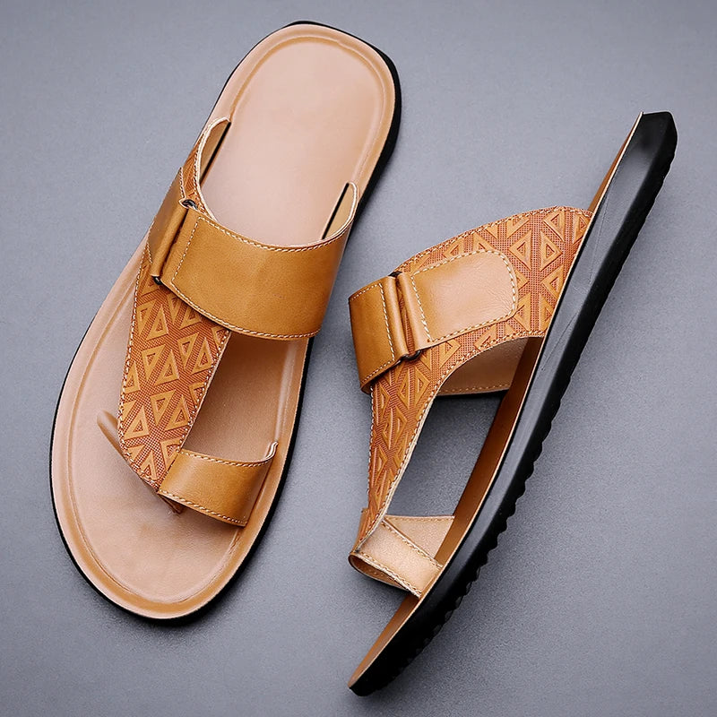 Men's Summer Sandals Breathable Fashion Simple Toe-Thru Soft Flat Bottom Beach Shoes Comfortable Classic Slippers-2502