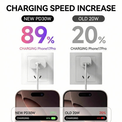 30W PD Fast Charger For iPhone 12 13 14 15 16 17 Pro Max Plus USB C To Lightning Quick Charging Cable Type C To C Power Adapter