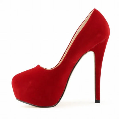 Women Pumps Stilettos Sexy 14cm Super High Heels Female Round Toes Platform Thin Heels NightClub Party Dress Red Wedding Shoes