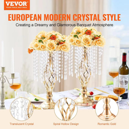 20PCS 43cm/16.9” Tall Crystal Wedding Flower Stand, Metal Wedding Centerpiece Vase, Gold Flower Holders Floral Display Rack