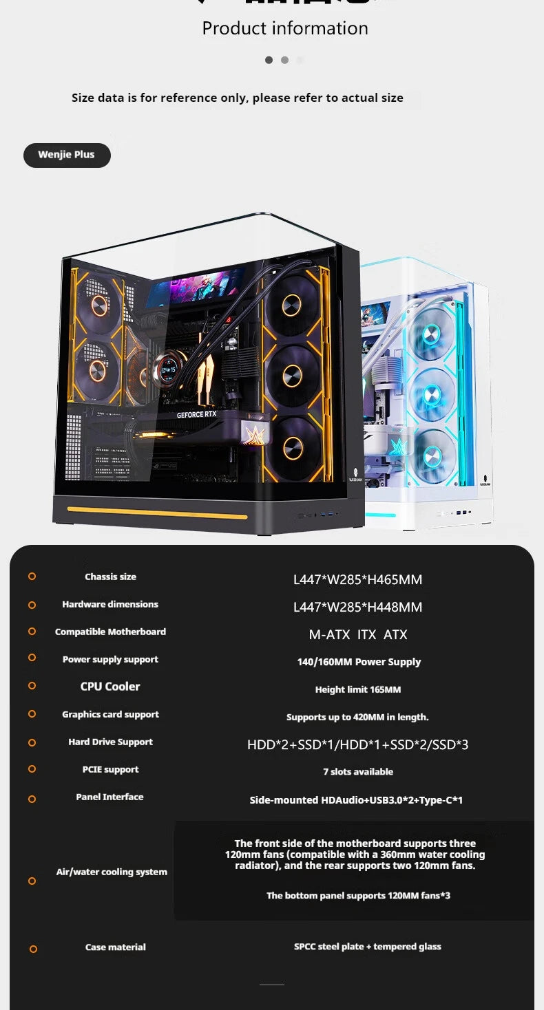 WJCOOLMAN AITO Plus ATX PC case 9.16-inch screen RGB light strip 360 water cooler Integrated curved glass computer case