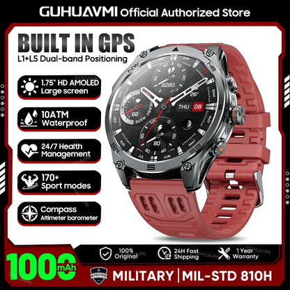 2026 Hot Sales Outdoor Durable GPS Sports Smart Watch Built-in GPS 1000mAh Battery 10ATM Waterproof 1.75" AOD Men Military Watch