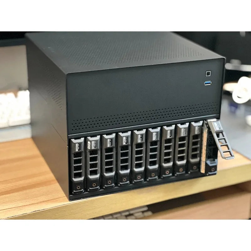 N10 NAS Case - 10+2 Bay Hot Swap, Supports MATX Board & 1U PSU, 4 PCI-E Slots, Aluminum Chassis for Storage