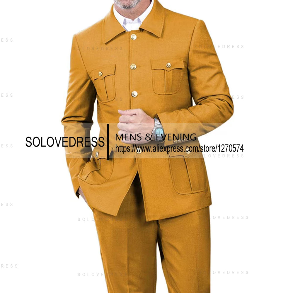 2 Pieces  4 Real Pockets Single Breasted  Slim Fit  Men's Formal Suits Groomsmen Wedding Tailored Fit (Blazer+Pants)