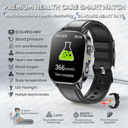 New Professional Health Watch Blood Pressure 2.01"AMOLED Screen Uric Acid Blood Lipids Flashlight Care Smart Watches for Women