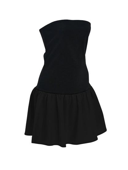 Women A-Line Dress Sexy Party Women Dress Mini Dress Off Shoulder Strapless Patchwork Black Club Party Summer