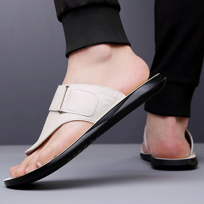 Men's Summer Sandals Breathable Fashion Simple Toe-Thru Soft Flat Bottom Beach Shoes Comfortable Classic Slippers-2502