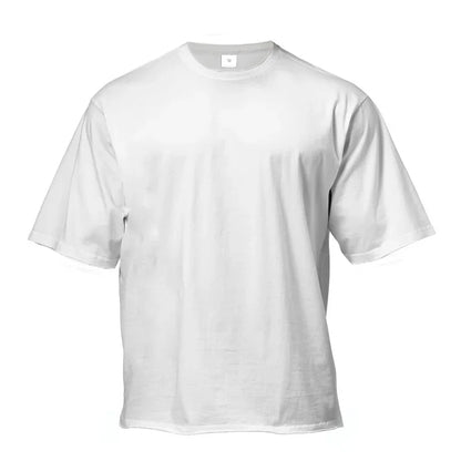 Oversized T-shirt Mens Cotton Dropped Shoulder Loose Short Sleeve Fitness T Shirt Summer Gym Bodybuilding Sports Tops Tees