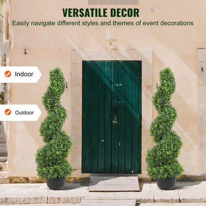 SucceBuy 1/2pcs Artificial Boxwood Tower Topiary Spiral Artificial Plant 24/36/48in high Decorative Plants Green Plastic PE Tree