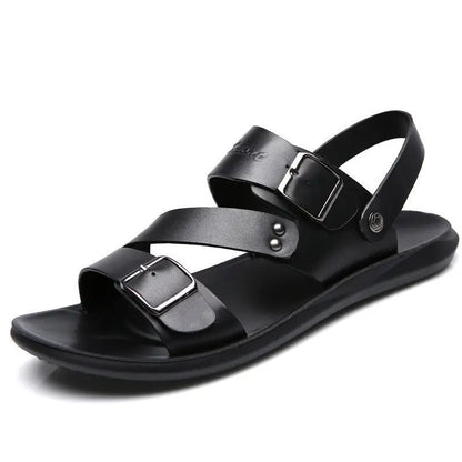 Fashion Sandals Male Solid Color PU Leather Men Shoes Summer Comfortable Open Toe Leather Mens Sandals Beach Leather Footwear