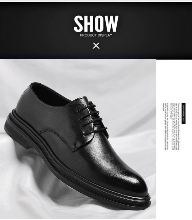 Mens Black Vintage Genuine Leather Lace Up Formal Business Office Groom Wedding Daily Wear Dress Shoes Simple British Style