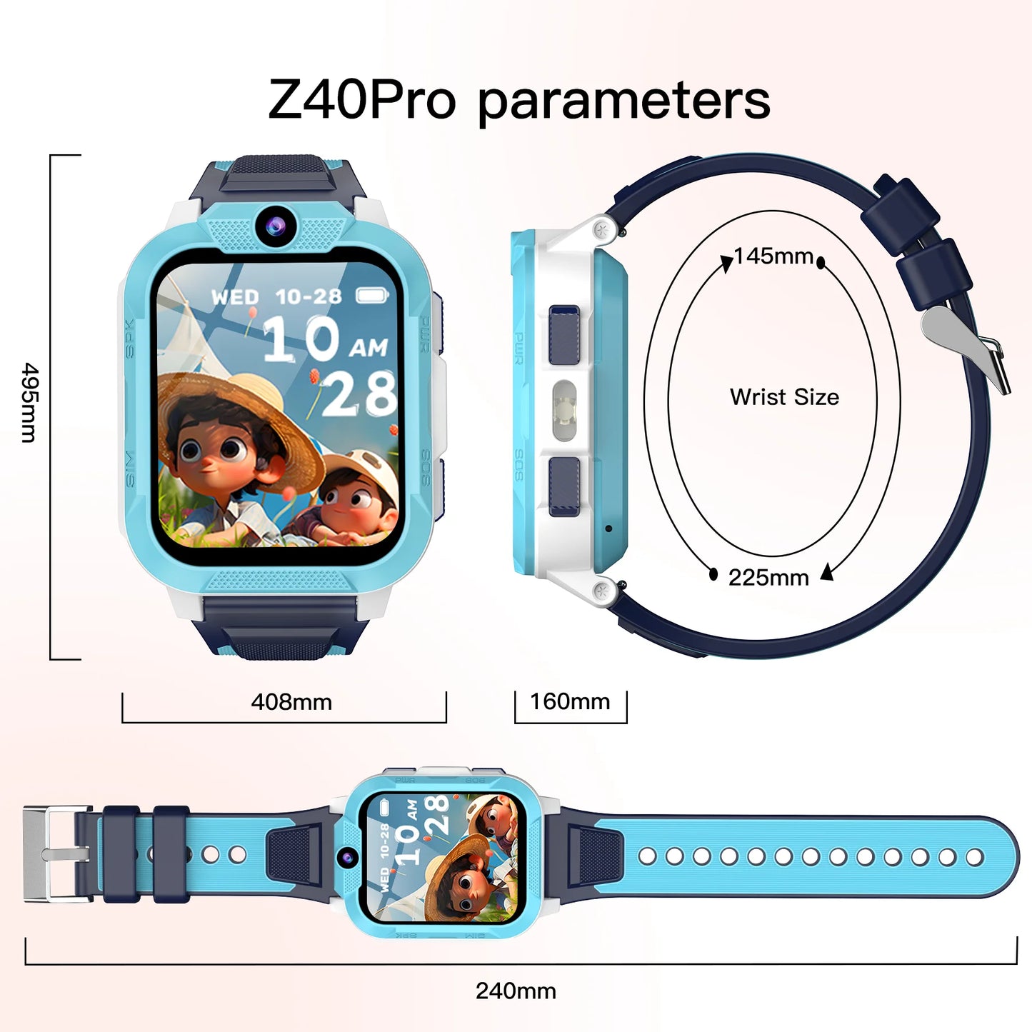 New Z40Pro Kids Smart Watch Waterproof Video Monitor Tracker 4G Call Watch SOS GPS Location Digital Watches for Chirdren's Gift