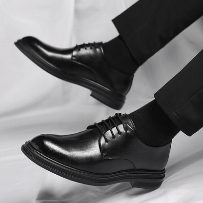 Mens Black Vintage Genuine Leather Lace Up Formal Business Office Groom Wedding Daily Wear Dress Shoes Simple British Style