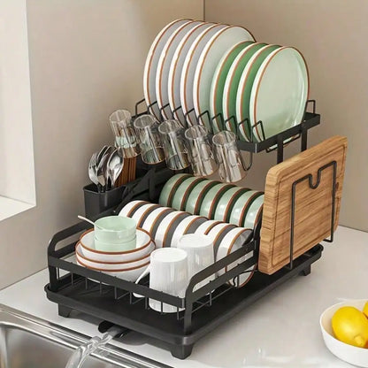 2 Tier Multifunctional Dish Drying Rack,Escurridor De Platos Para Fregadero,Stainless Steel Kitchen Dish Drainer With Drainboard