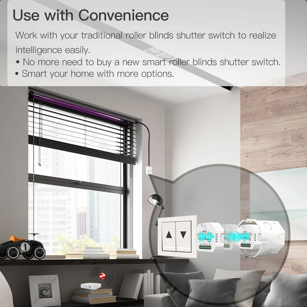 Moes Tuya ZigBee Smart RF433 Curtain Switch Module DIY for Motorized Roller Blinds Motor 2MQTT Smart Life APP Alexa Google Home