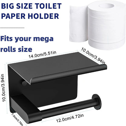 Self Adhesive Toilet Paper Holder with Phone Shelf Stainless Steel Wall Mount Toilet Paper Roll Holder for Bathroom Accessories