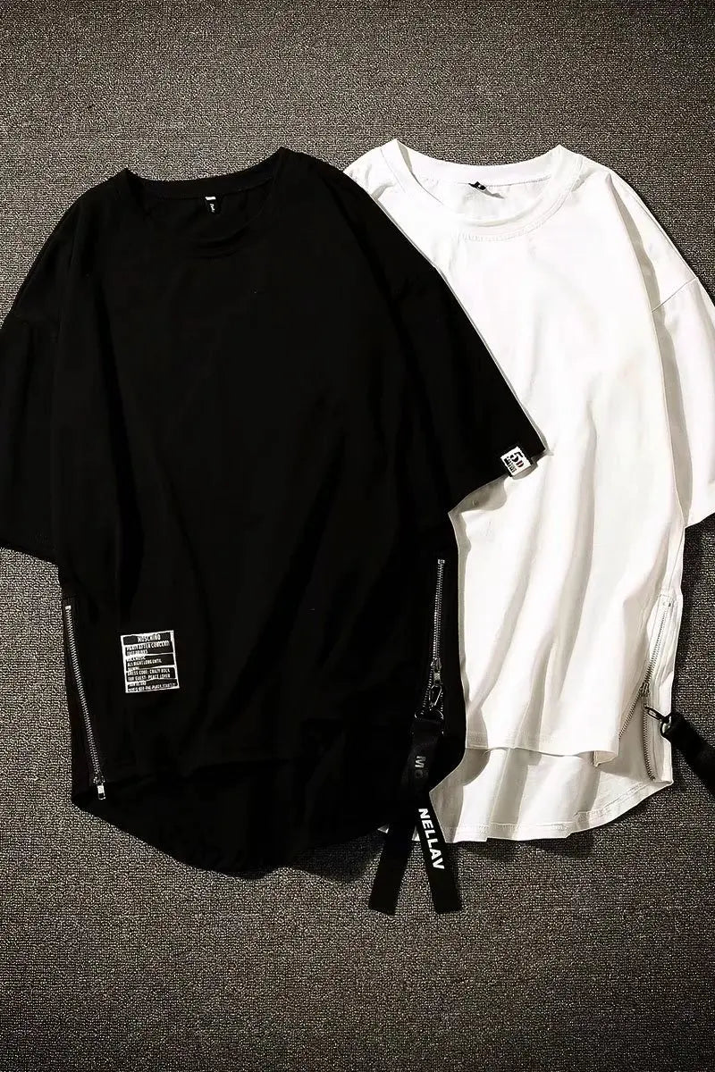 Y2K Summer New Mens Fashion Oversized Style Cargo T Shirt Man Techwear Men Brand Quality 100% Cotton Zip Up Short Sleeve Tshirt