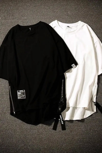 Y2K Summer New Mens Fashion Oversized Style Cargo T Shirt Man Techwear Men Brand Quality 100% Cotton Zip Up Short Sleeve Tshirt