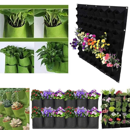 64 Pockets  Hanging Planter Bags, Wall Mounted Planting Grow Bags For Garden Outdoor Indoor Gardening Greening Flower Container