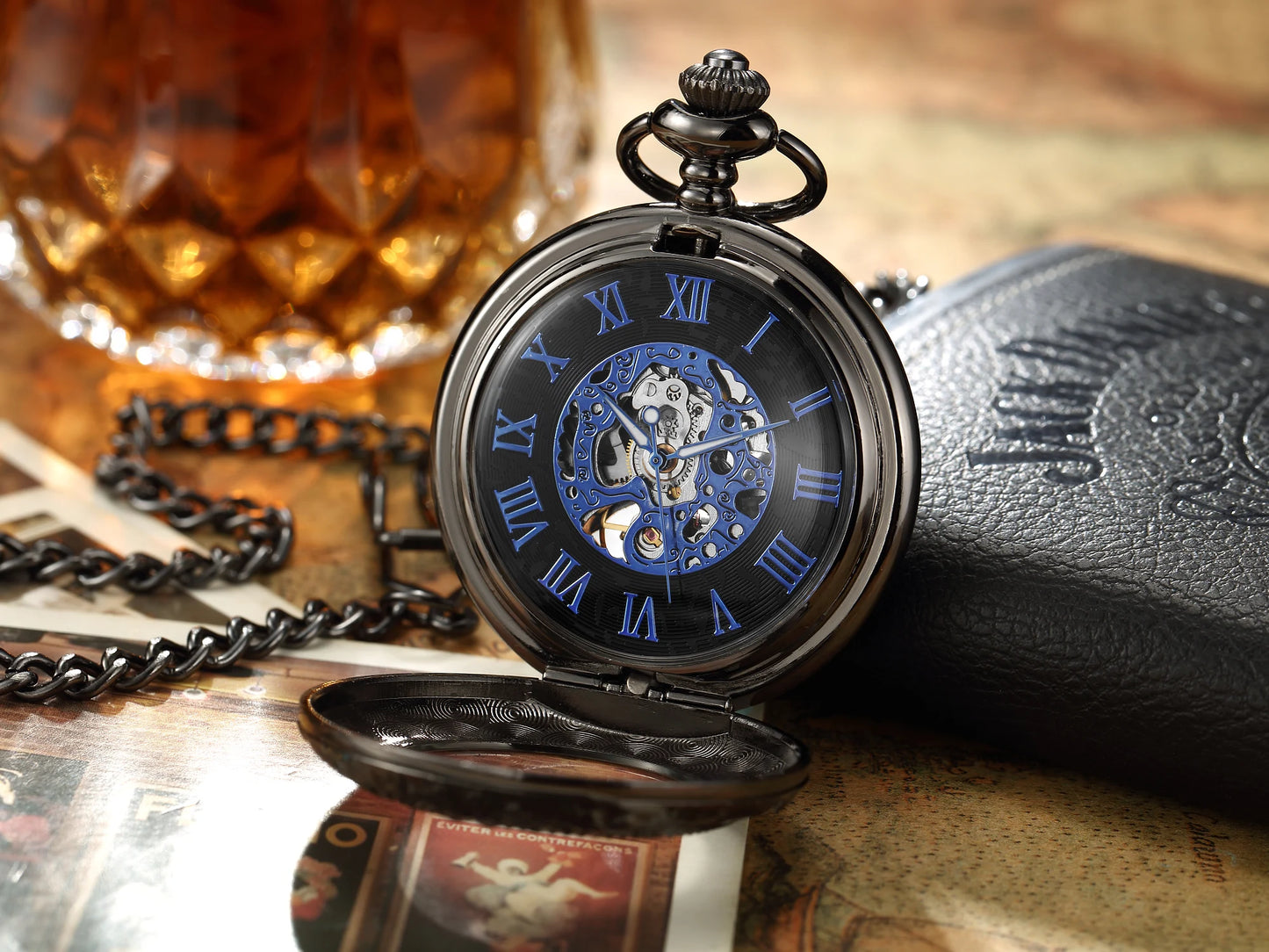 Vintage Skeleton Mechanical Pocket Watch Engraved Floral Design Hand Wind Fob Watch With Chain For Men Women Luxury Antique Gift